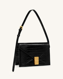 Clio Envelope Crossbody Bag - Black Croc
