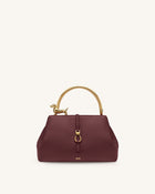 Bruna Dachshund Metal Handle Top Handle Bag - Burgundy