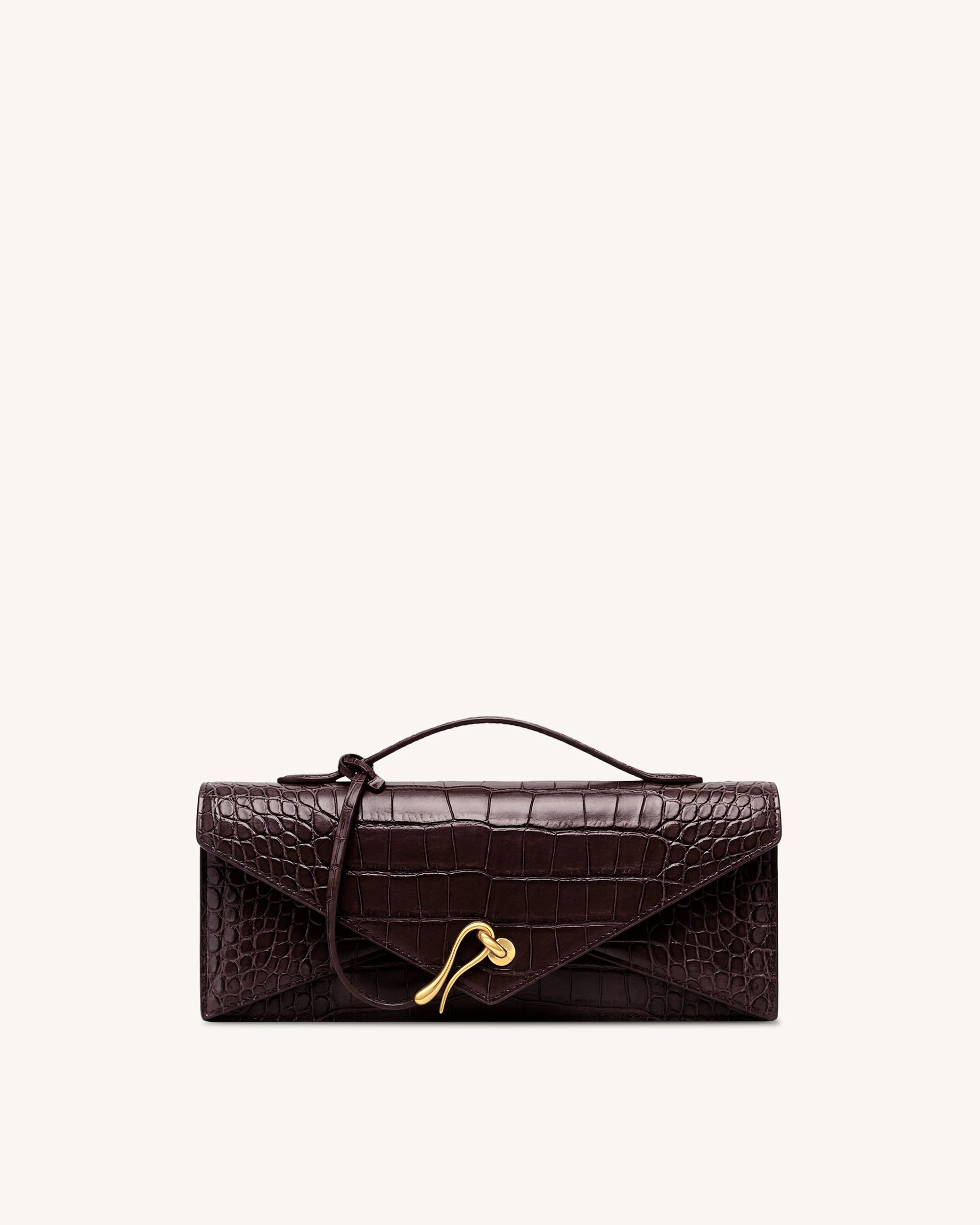 Celeste Envelope Top Handle Bag - Dark Brown Croc