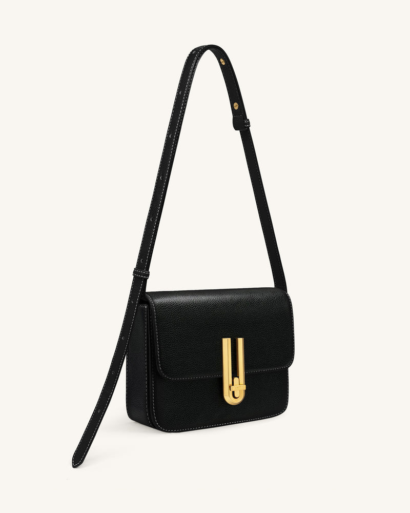 Evania Lock Pebbled Shoulder Bag - Black