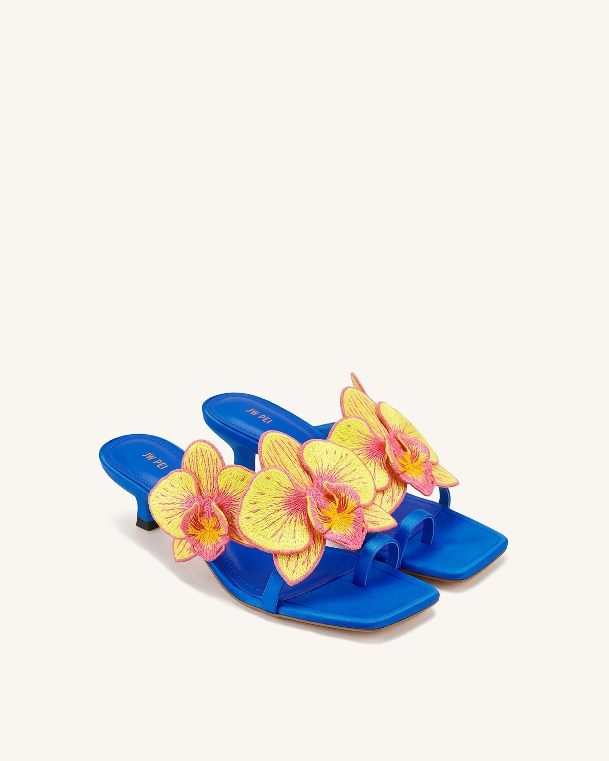 Serena Orchid Embroidered Toe Ring Heeled Sandals - Royal Blue