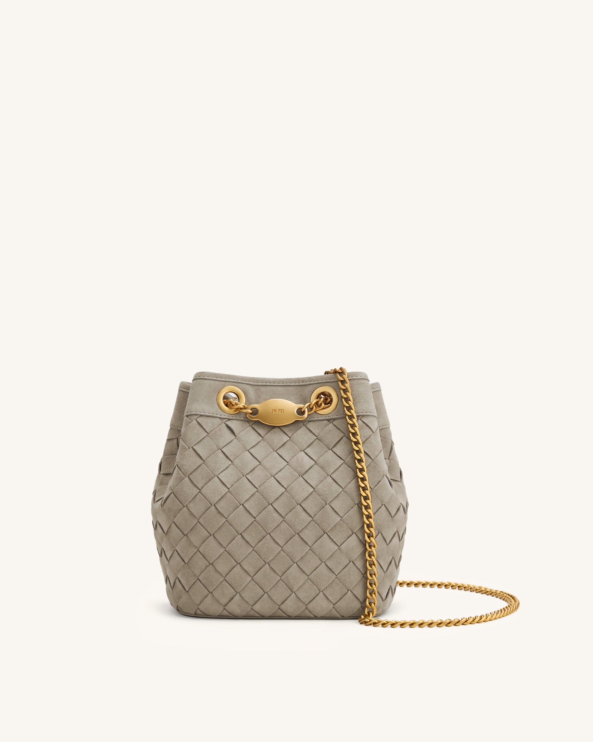 Yara Faux Suede Hand-Woven Bucket Bag - Grey
