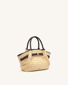 Hana Mini Faux Straw Tote Bag - Brown