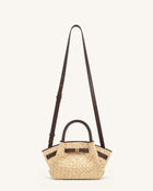 Hana Mini Faux Straw Tote Bag - Brown