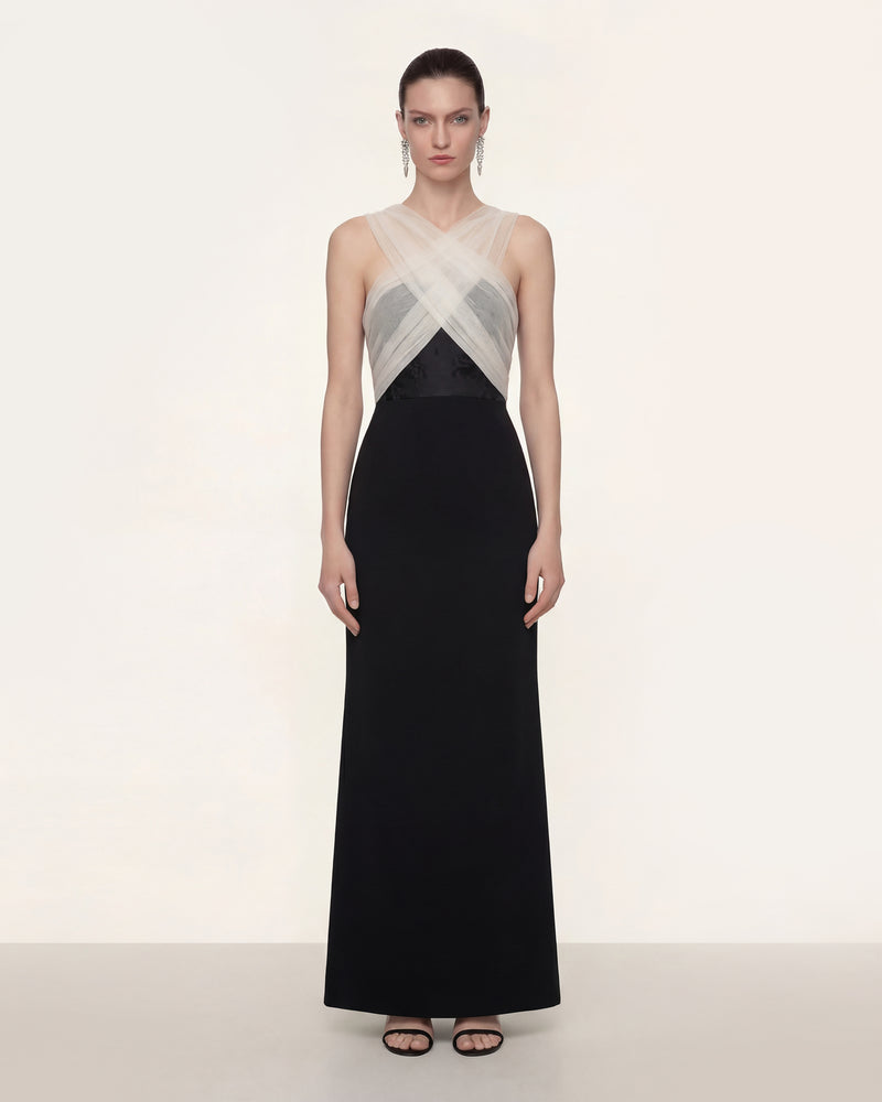 Sheer Cross Halter Maxi Dress - Black