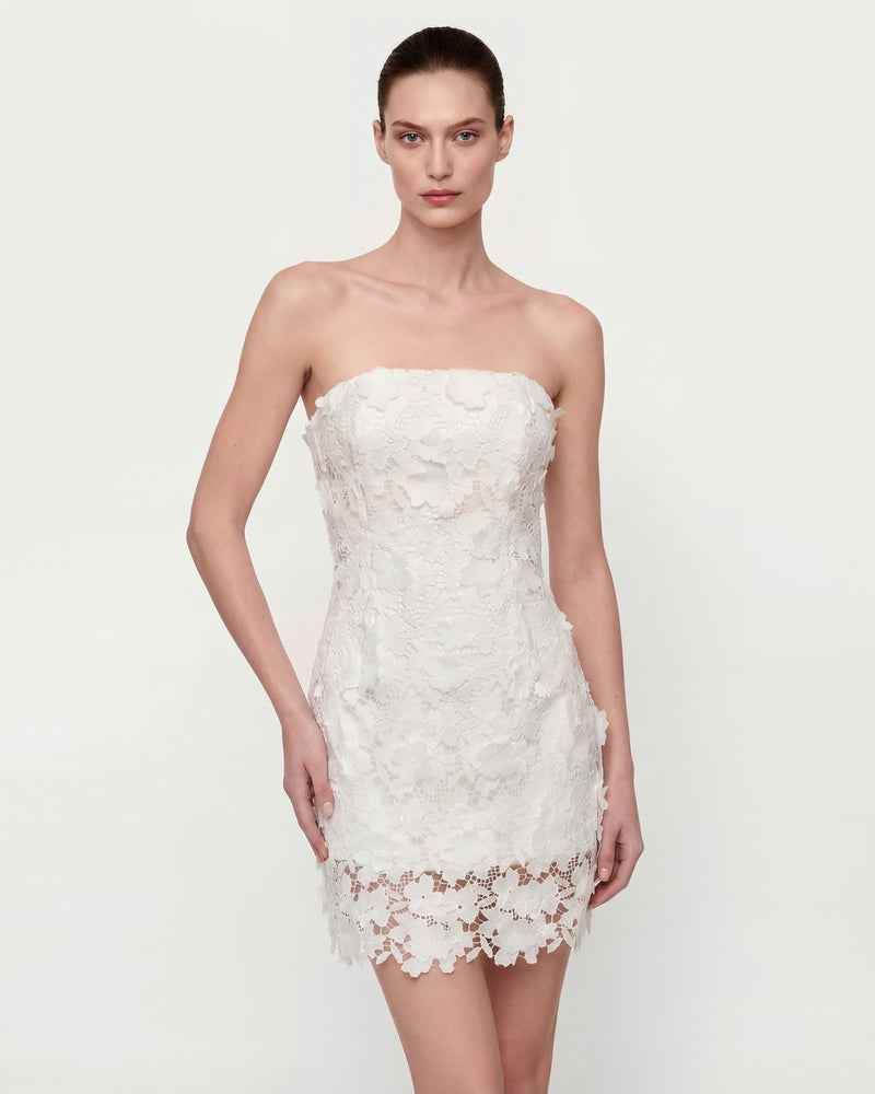 Blossom Lace Strapless Mini Dress - White
