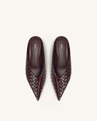Helena Woven Textured Pointed Toe Mules - Burgundy