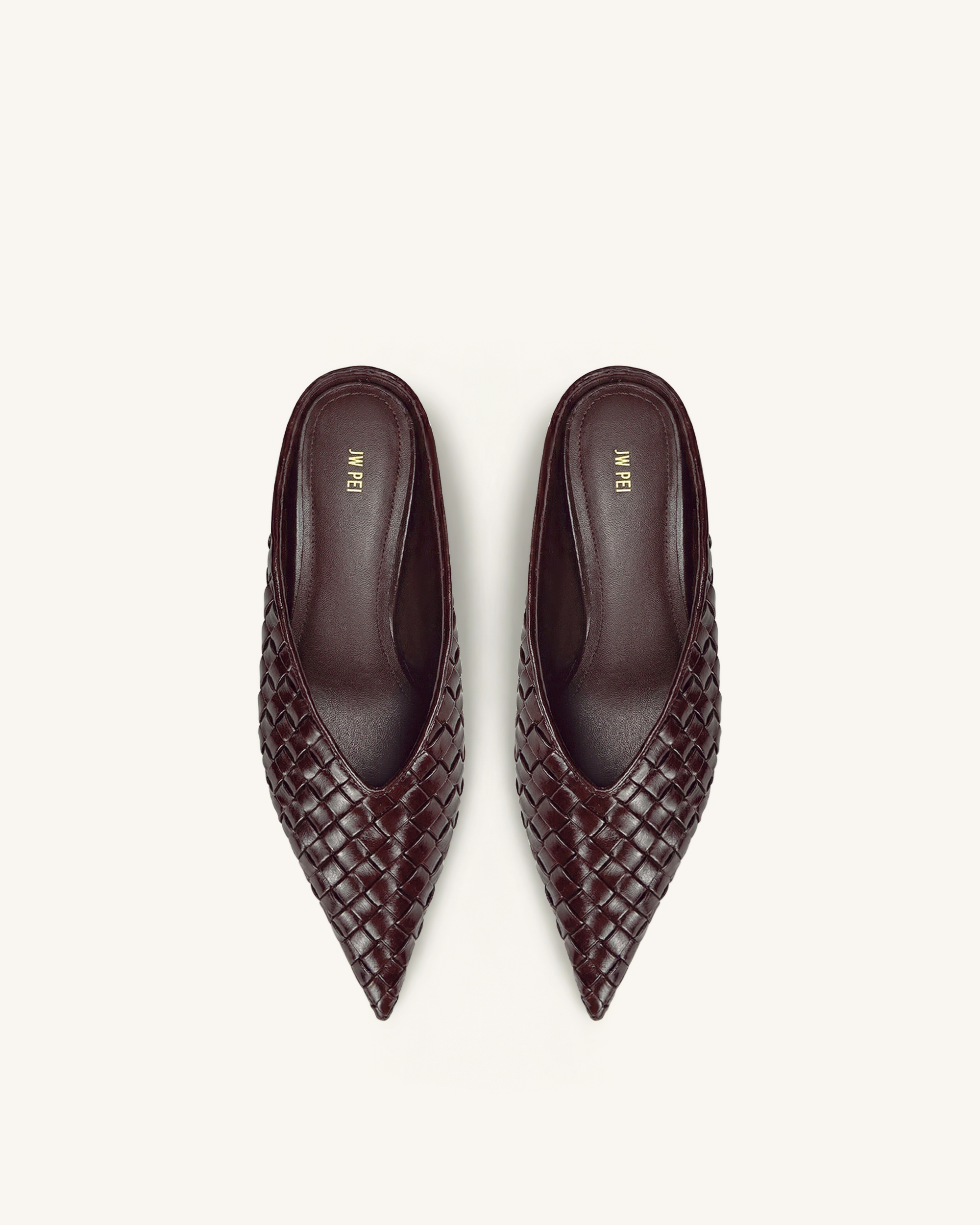 Helena Woven Textured Pointed Toe Mules - Burgundy