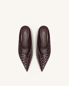 Helena Woven Textured Pointed Toe Mules - Burgundy