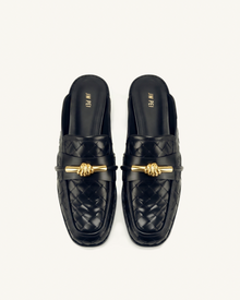 Elowen Woven Horsebit Mule Loafers - Black