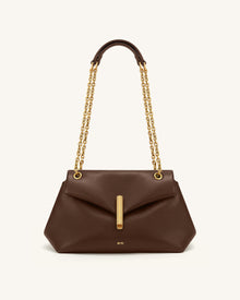 Valerie Chain Flap Shoulder Bag - Dark Brown