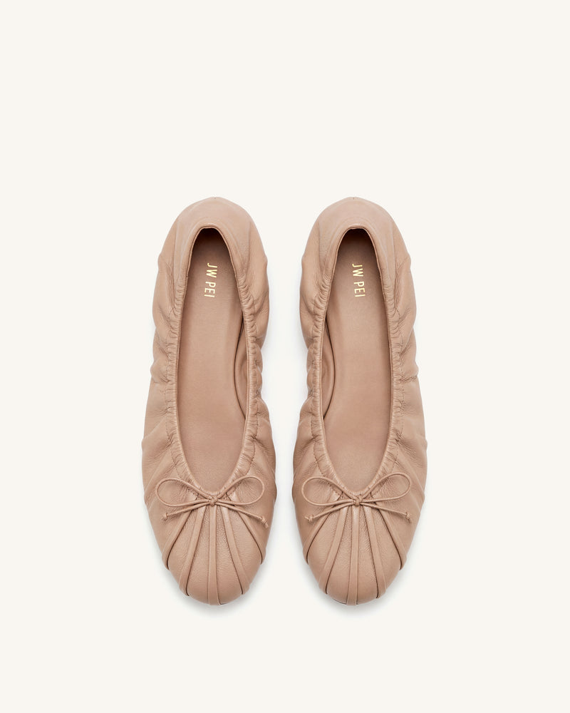 Elara Ruched Drawstring Ballet Flats - Khaki