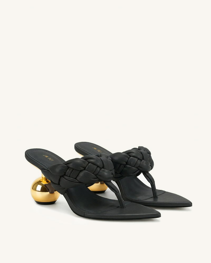 Ellie Braided Orb Heel Thong Mule Heels - Deep Gray