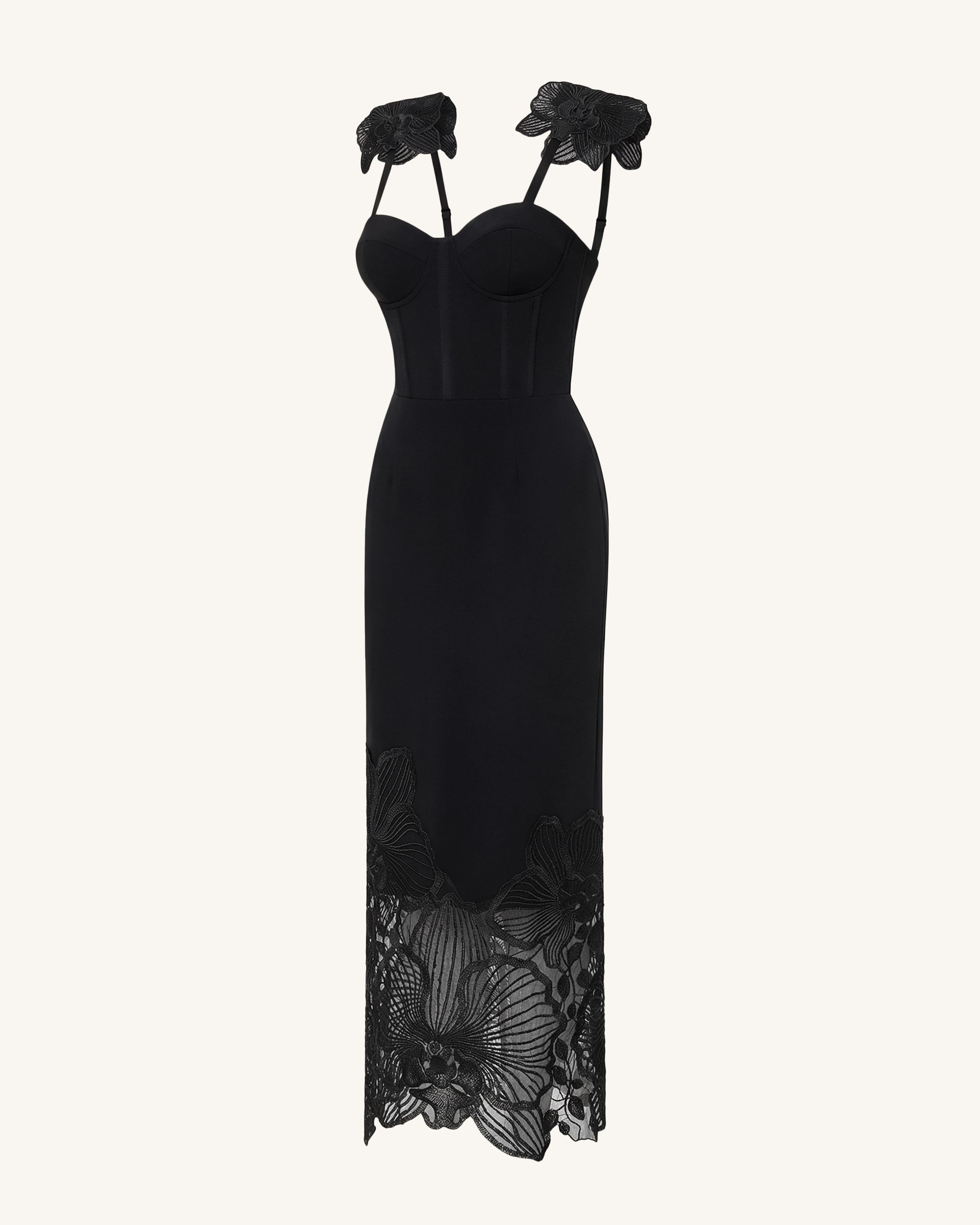 Orchid Embroidered Corset Dress - Black