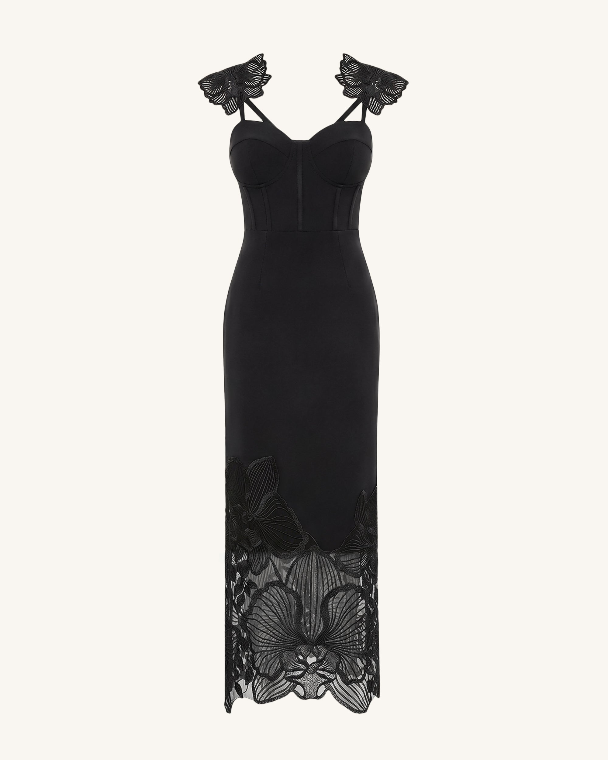 Orchid Embroidered Corset Dress - Black