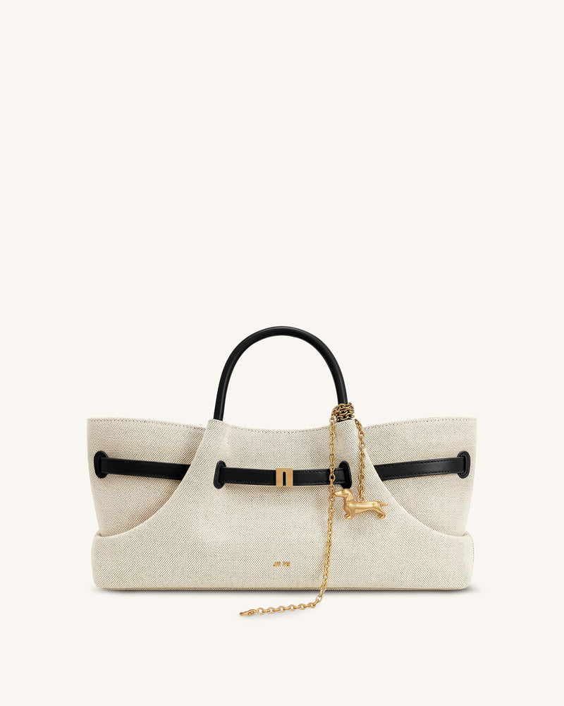 Maeve Dachshund Metal Charm Tote Bag - Black Canvasa