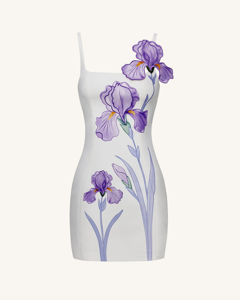 Iris Floral Print Strappy Bodycon Mini Dress - White