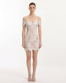 Off Shoulder Lace Mini Dress - White