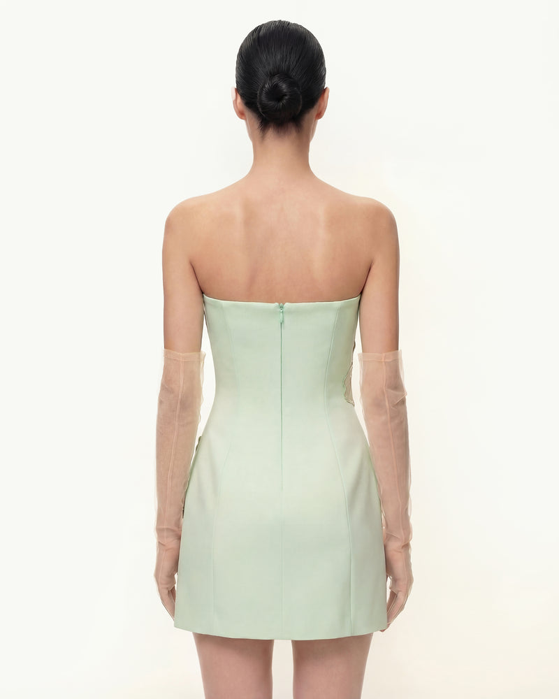 Iris Floral Print Strapless Dress - Green