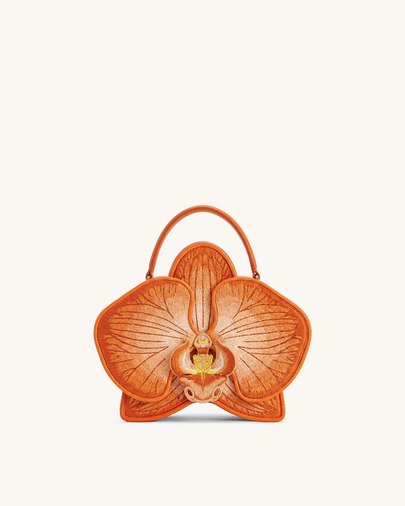 Flora Orchid Shaped Top Handle Bag - Orange