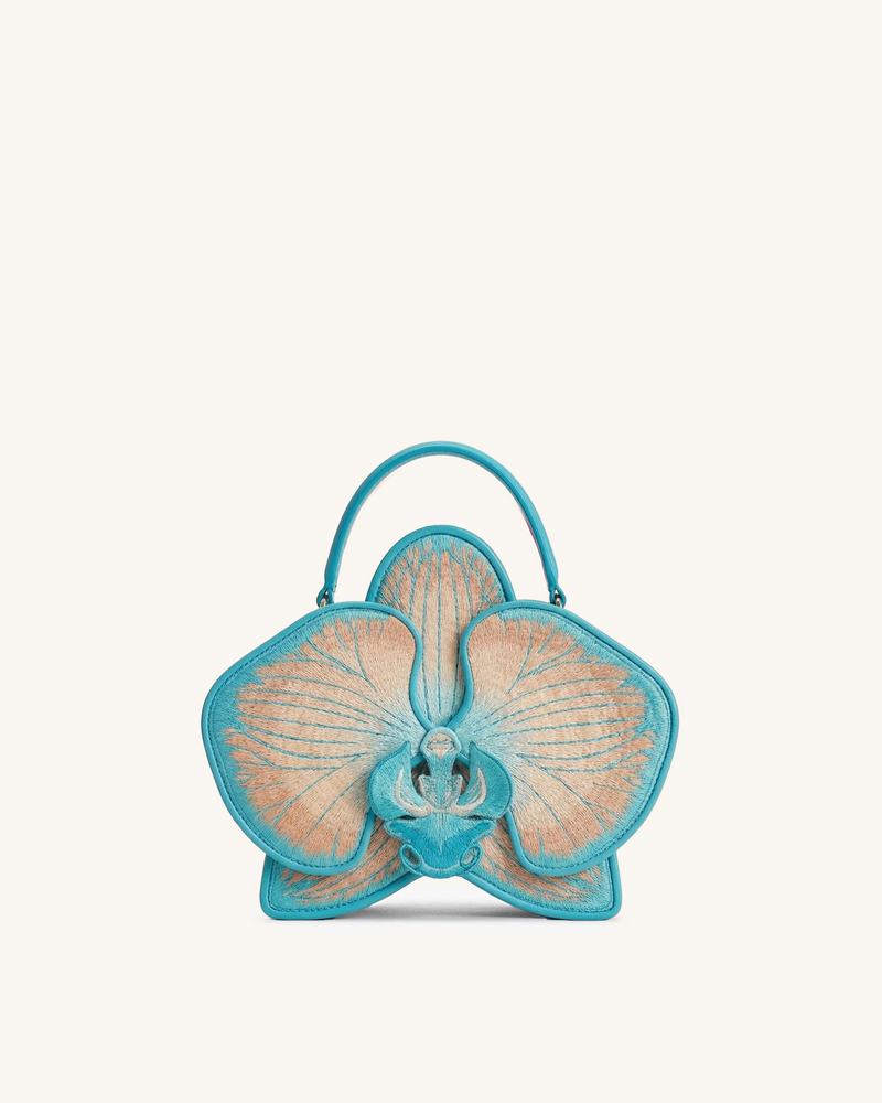 Flora Orchid Shaped Top Handle Bag - Beige Blue
