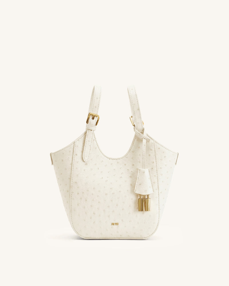 Ines Faux Ostrich Padlock Tote Bag - White