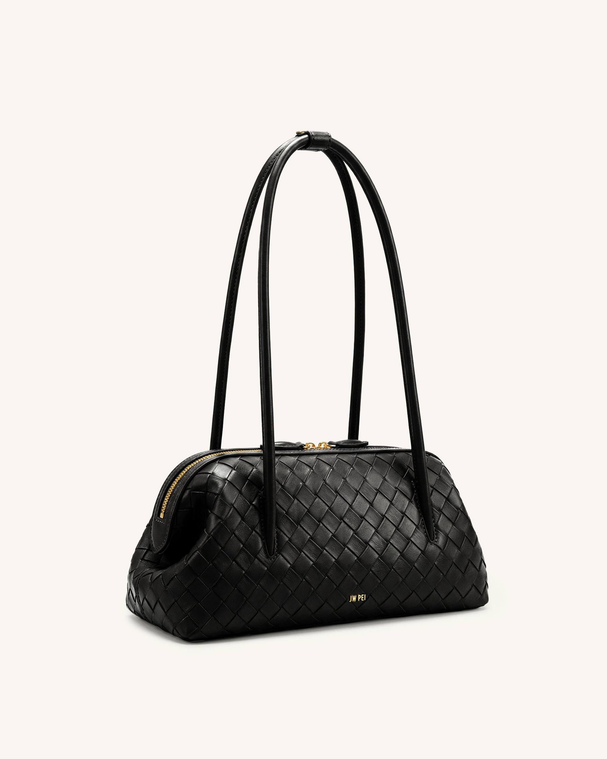 Aveline Woven Textured Shoulder Bag - Black