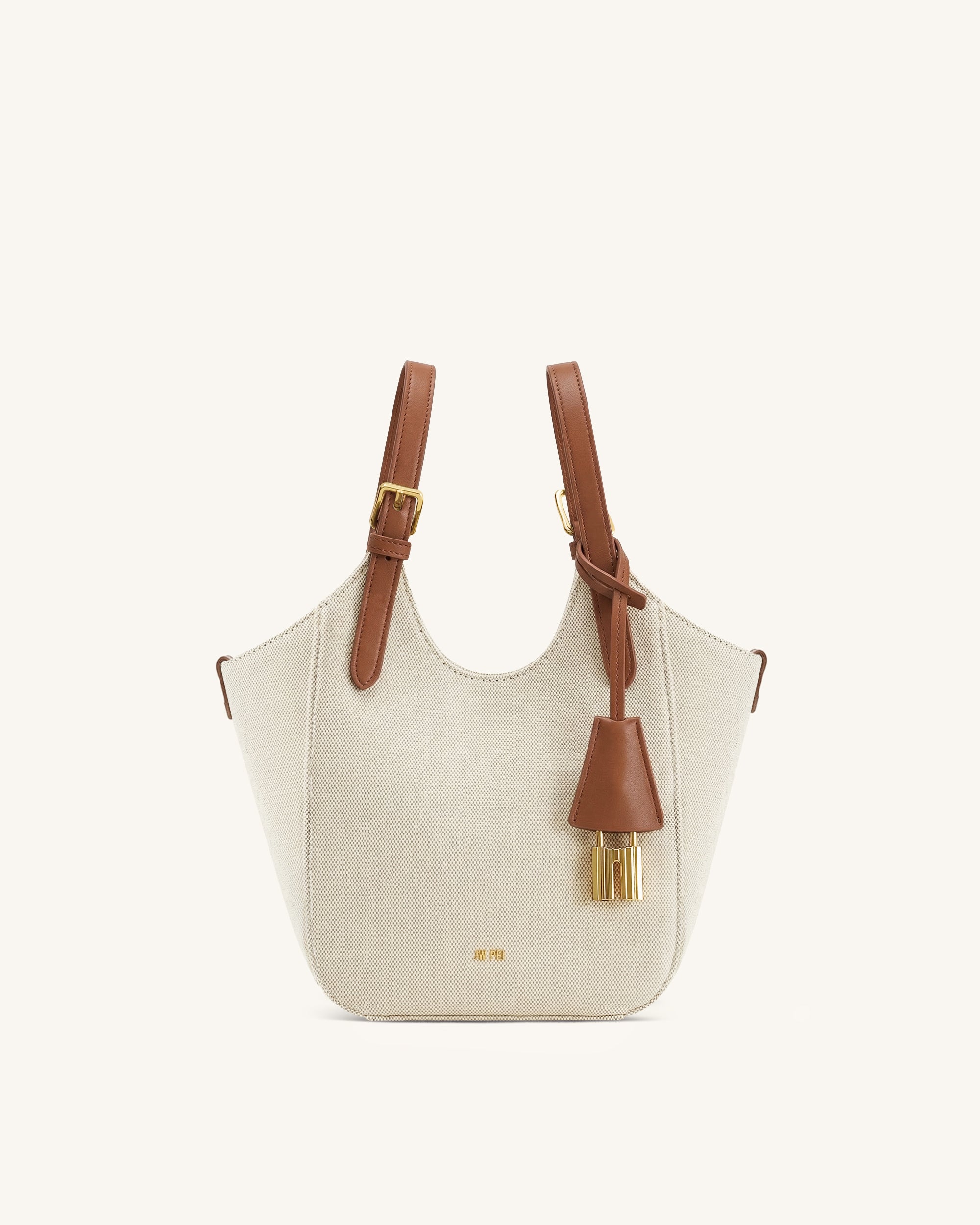 Ines Padlock Tote Bag - Brown Canvas