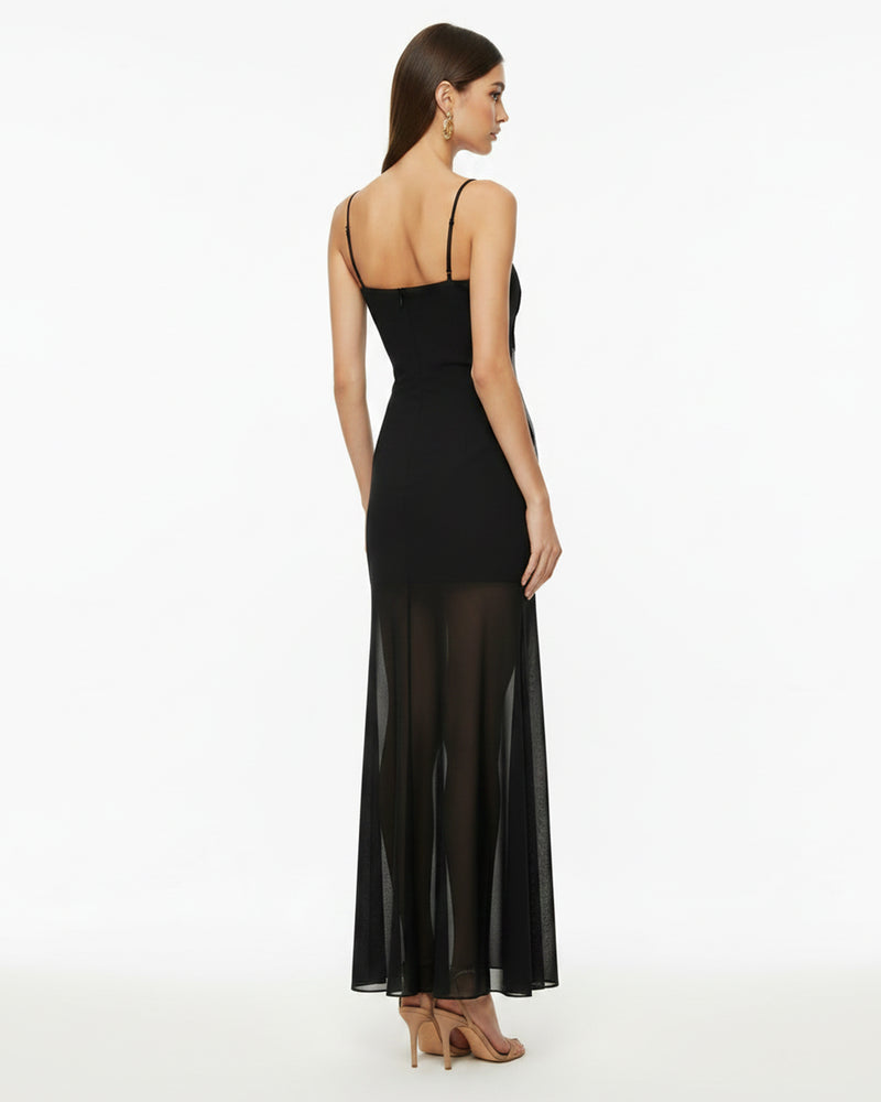 Orchid Embroidered Strappy Sheer Maxi Dress - Black