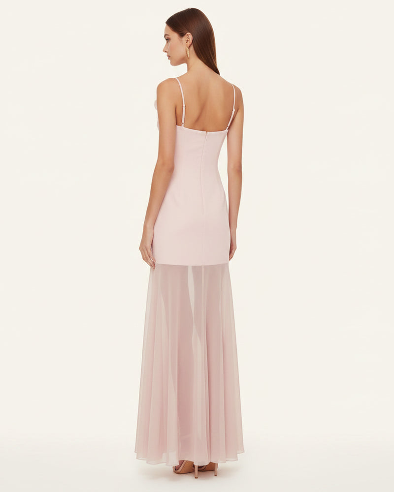 Orchid Embroidered Strappy Sheer Maxi Dress - Blush Pink