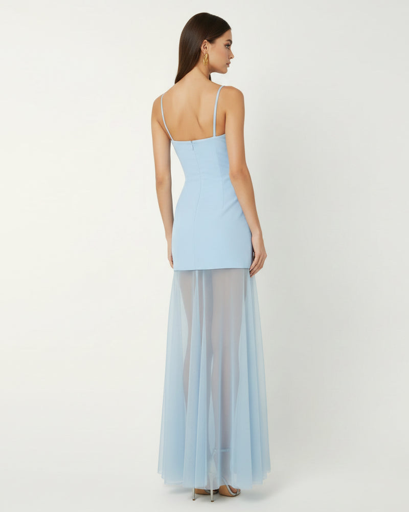 Orchid Embroidered Strappy Sheer Maxi Dress - Light Blue