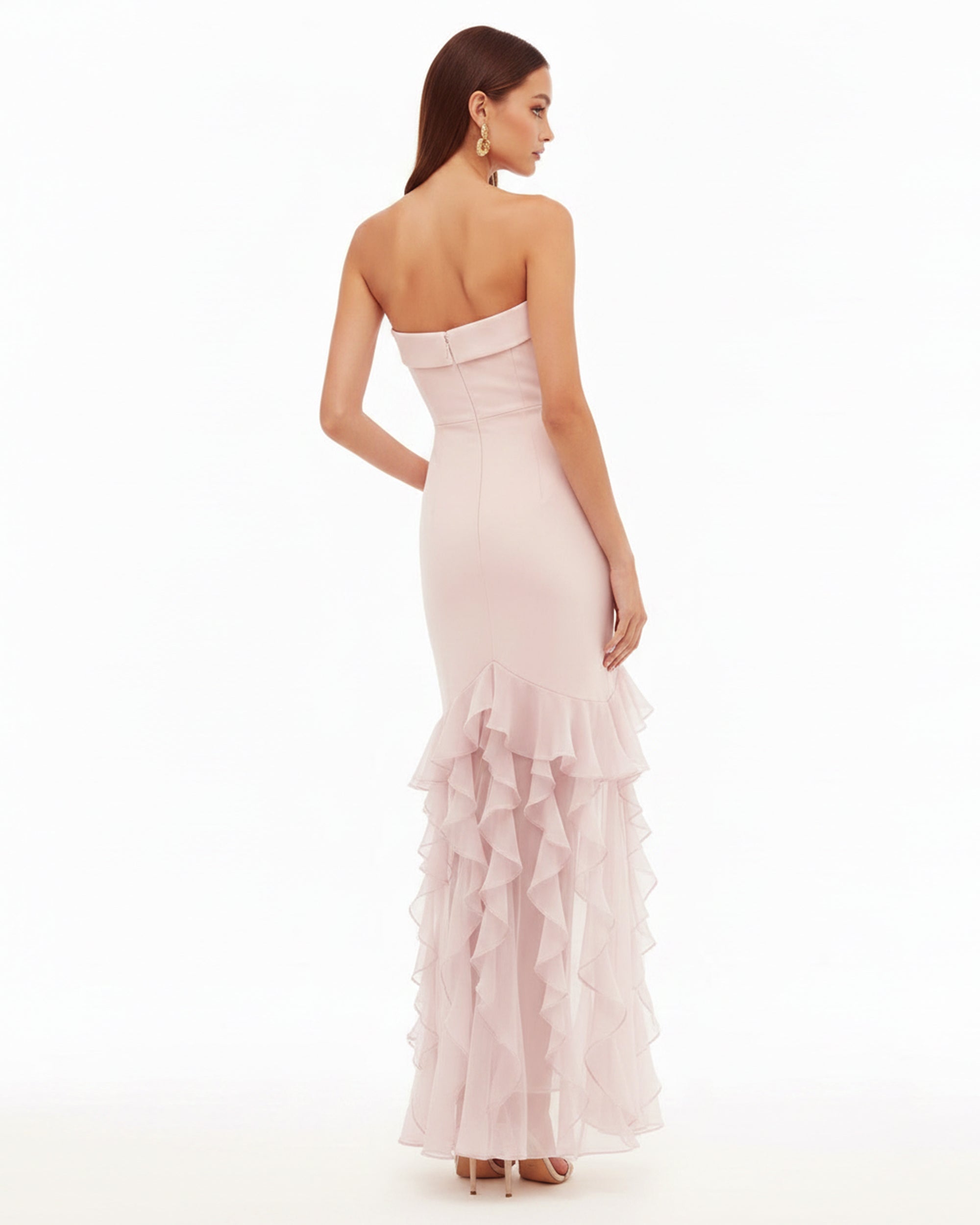 Orchid Embroidered Ruffled Strapless Maxi Dress - Blush Pink