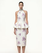 Iris Print High-Waisted Pencil Midi Skirt - White/Purple