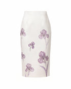 Iris Print High-Waisted Pencil Midi Skirt - White/Purple