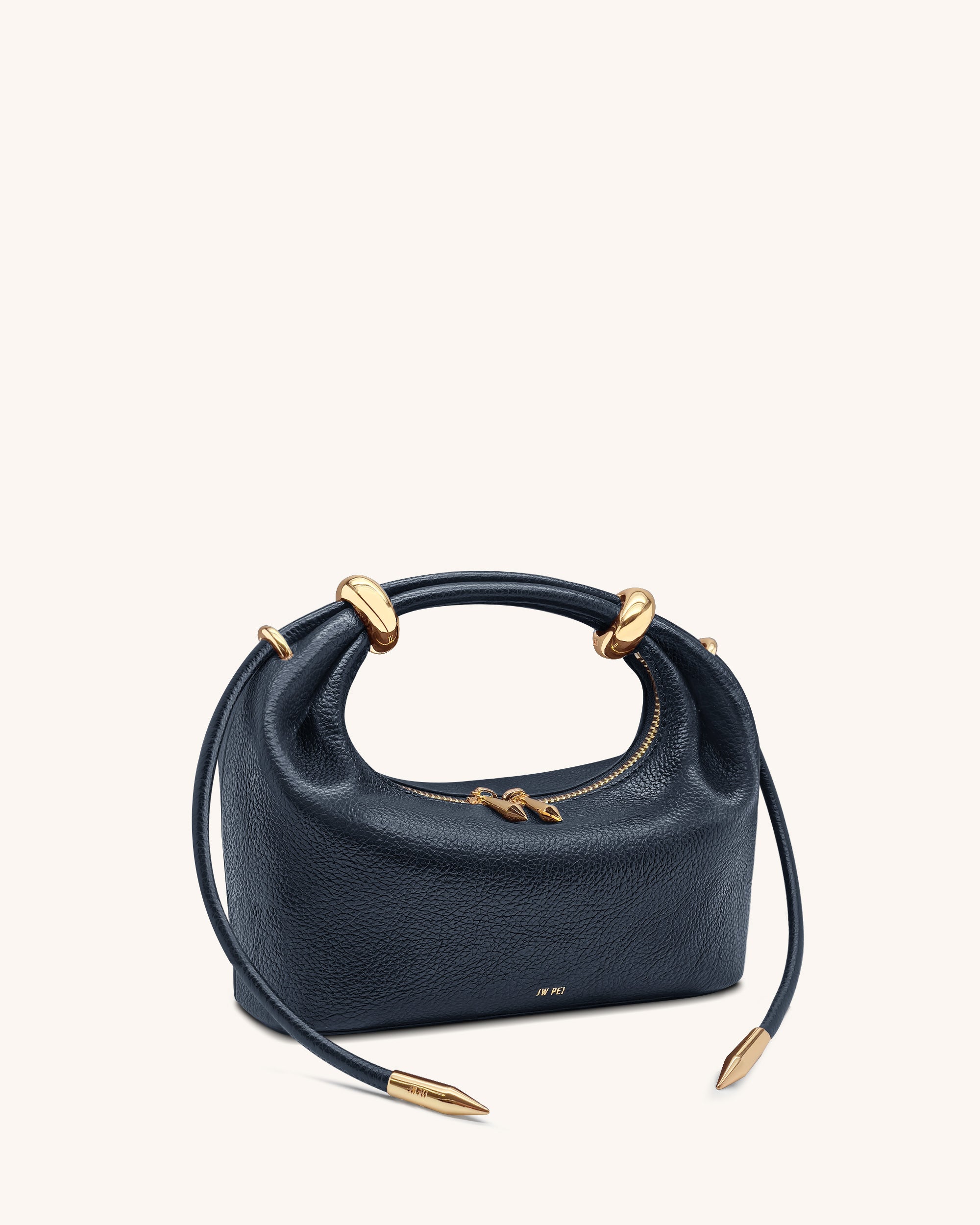 Ellie Metal Ring Embellished Top Handle Bag - Navy