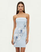 Orchid Embroidered Strapless Sheath Midi Dress - Light Blue