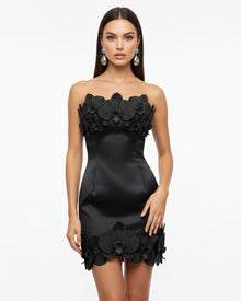 Orchid Trim Strapless Mini Dress - Black