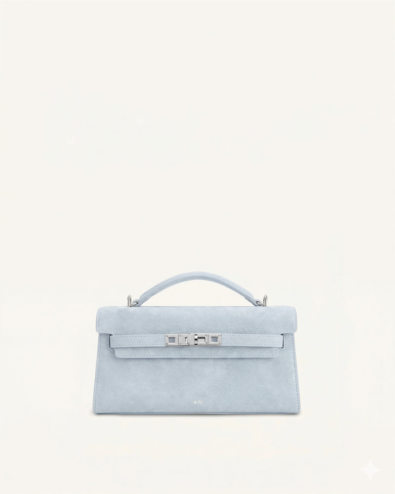 Noor Faux Suede Top Handle Bag - Blue