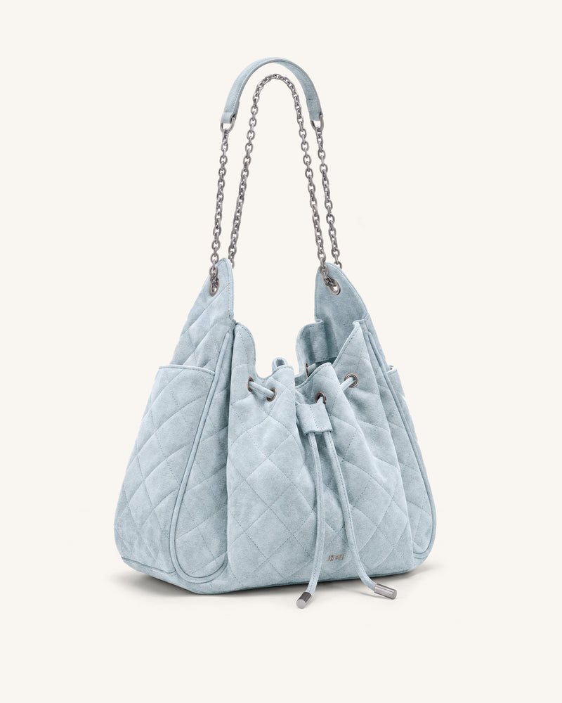 Rowan Faux Suede Quilted Chain Bucket Bag - Blue