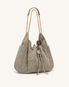 Rowan Faux Suede Quilted Chain Bucket Bag - Gray