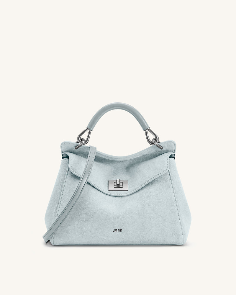 Lucia Classic Faux Suede Top Handle Bag - Light Blue