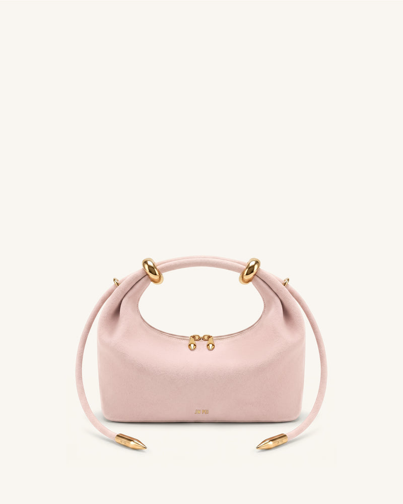 Ellie Faux Suede Metal Ring Embellished Top Handle Bag - Pink
