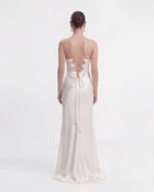 Floral Appliqué Lace-Up Back Long Dress - White