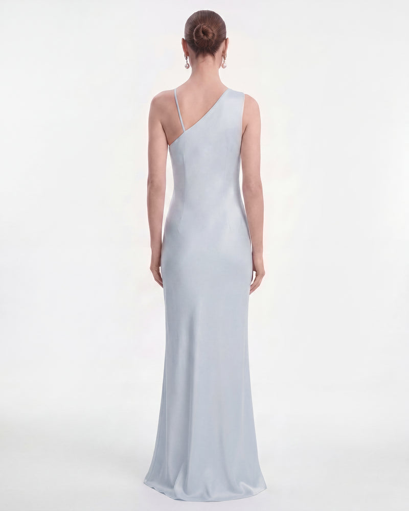 Floral Appliqué One Shoulder Maxi Dress - Light Blue