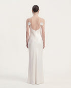 Floral Appliqué Open Back Slip Maxi Dress - White