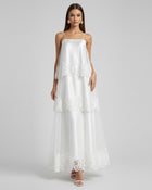 Orchid Embroidered Tiered Tulle Maxi Dress - White