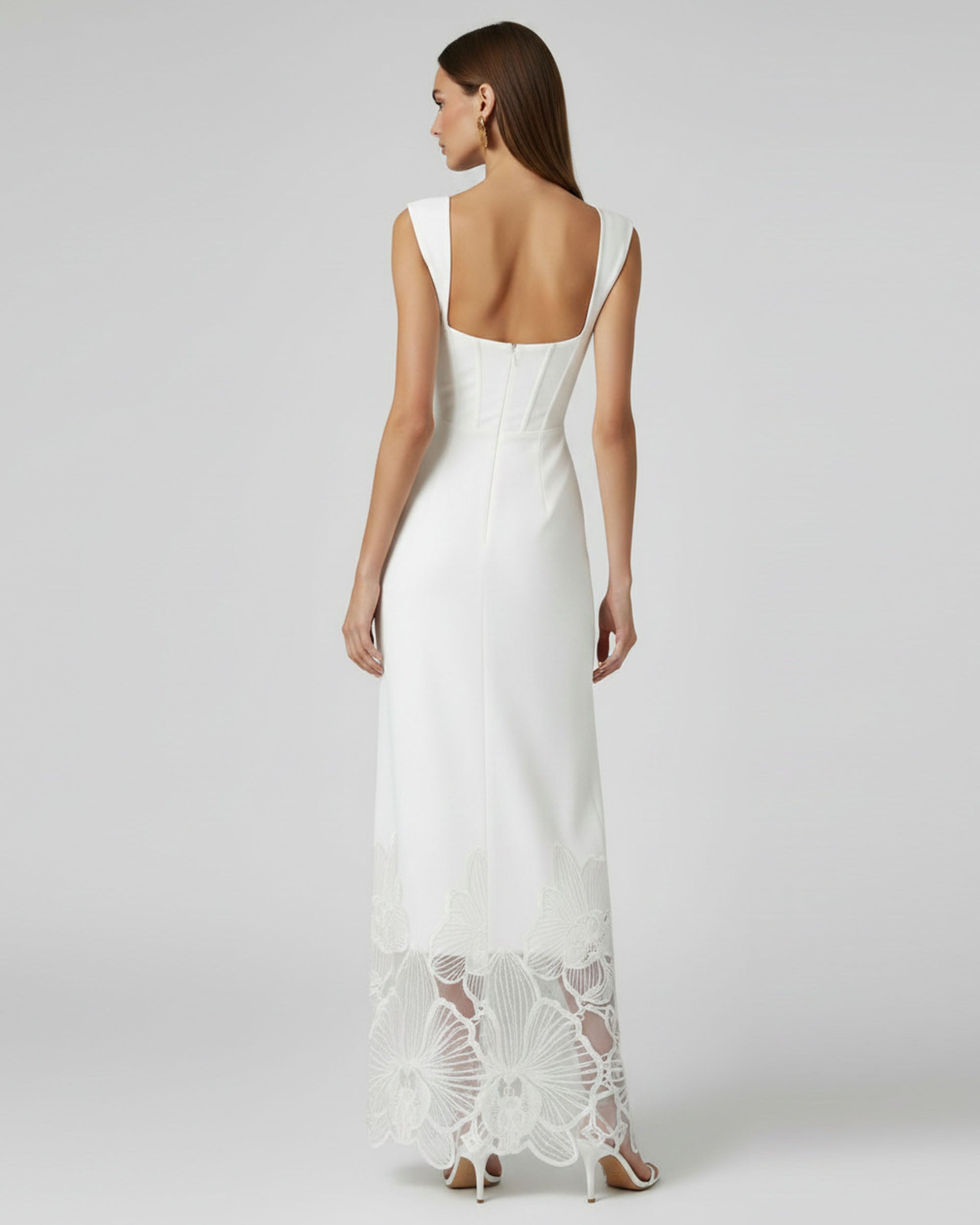 Orchid Embroidered Corset Maxi Dress - White