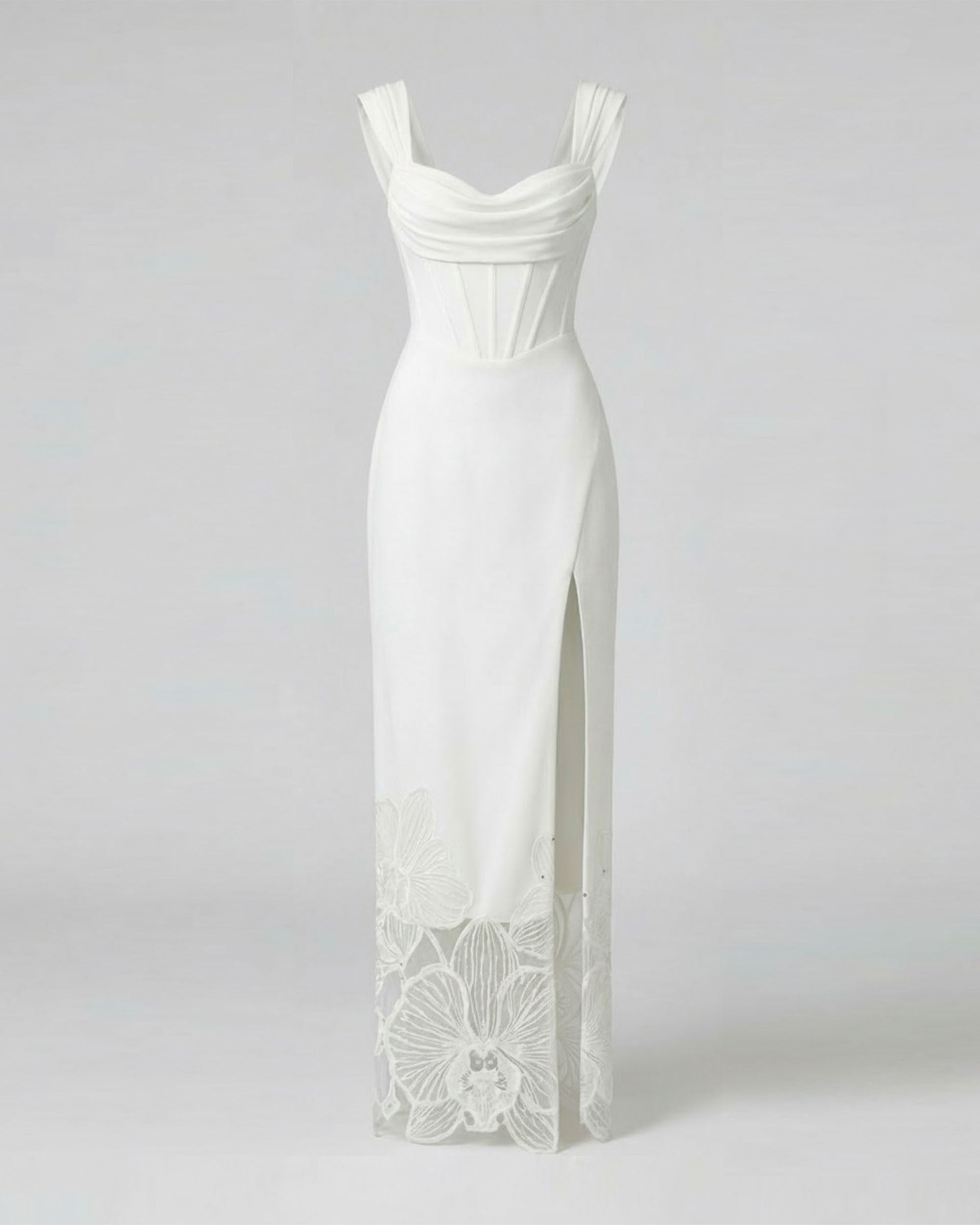 Orchid Embroidered Corset Maxi Dress - White