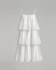 Orchid Embroidered Tiered Tulle Midi Dress - White