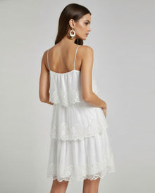 Orchid Embroidered Tiered Tulle Midi Dress - White